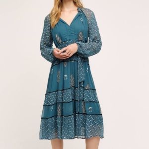 Anthropologie Kopal Eliza Tiered Midi Dress in Teal